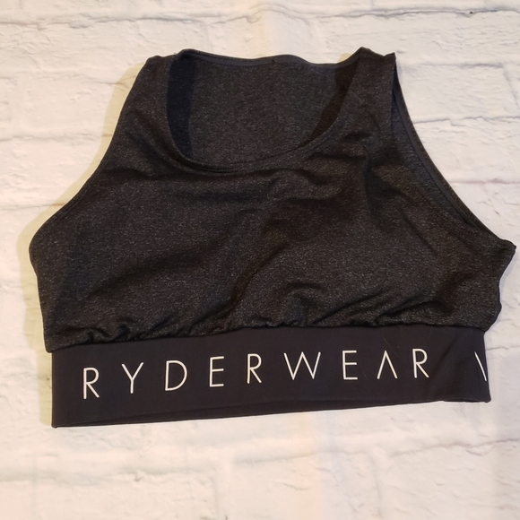 Ryderwear Arch Key Hole Cutout Spellout Band Sports Bra Charcoal Black s… - Picture 1 of 8